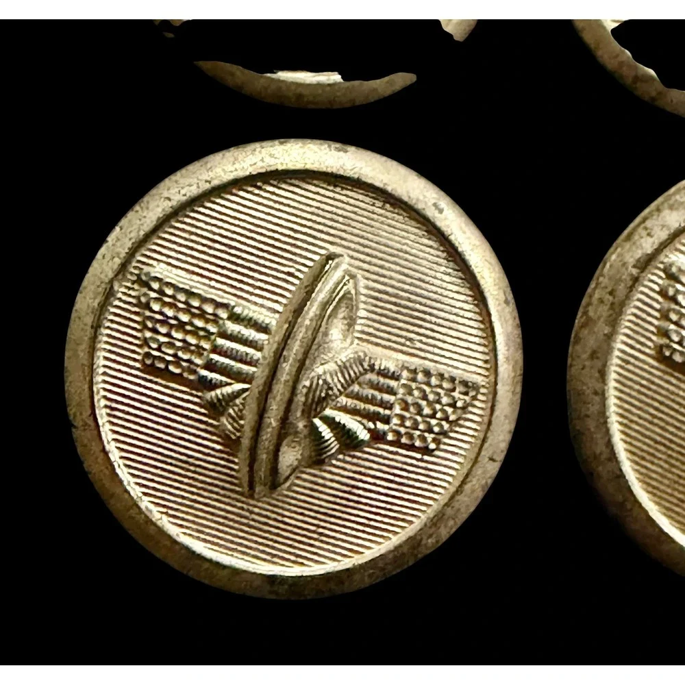 Vintage 1930s Jablonec Glass Buttons Set 6 Aviation Winged Propeller Gold Tone